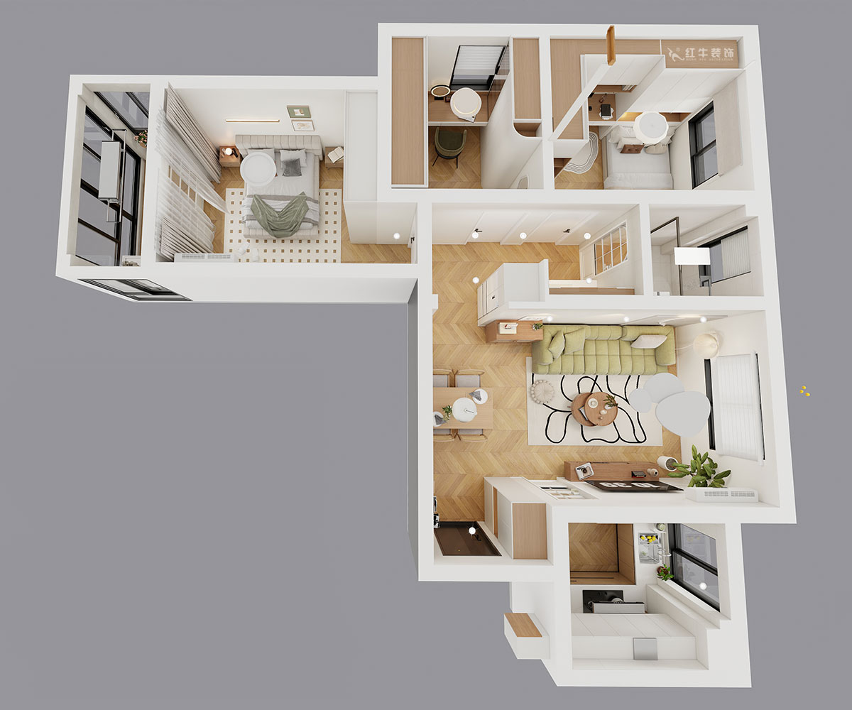 蒋琛｜银龙雅苑11-3-212-85㎡-现代原木风｜3室1厅1卫｜新房装修｜定制家｜全包11万｜00_04鸟瞰图